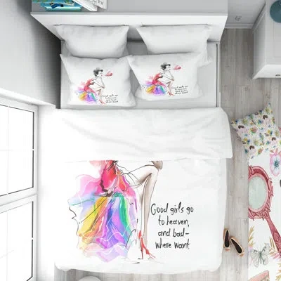 Design Art Designart Pretty Fashion Girl Duvet Cover Set In Pink