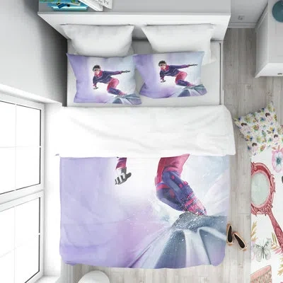 Design Art Designart Pretty Female Snowboarder Duvet Cover Set In Purple,pink