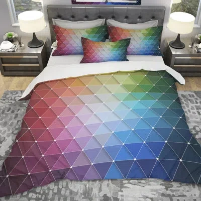 Design Art Designart Rainbow Triangular Duvet Cover Set In Blue;yellow;gold