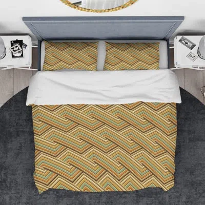 Design Art Designart Retro Square Waves Duvet Cover Set In Blue,orange