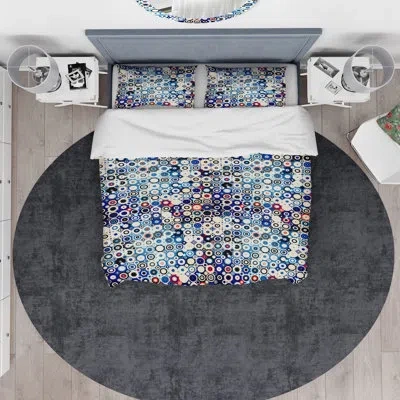 Design Art Designart Retro Stars And Dots In Disco Style Duvet Cover Set In Blue,yellow,gold