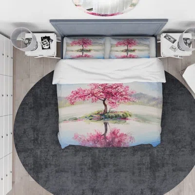 Design Art Designart Sakura On The Lake Duvet Cover Set In White