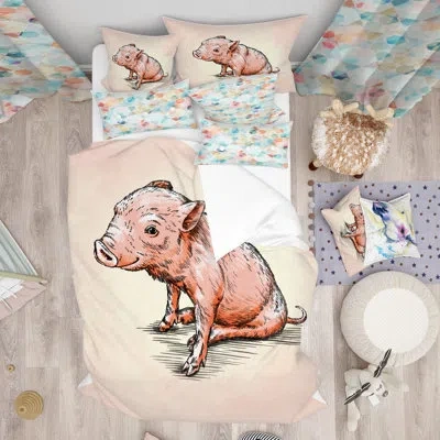 Design Art Designart Smiling Painting Farmhouse Duvet Cover Set In Pink