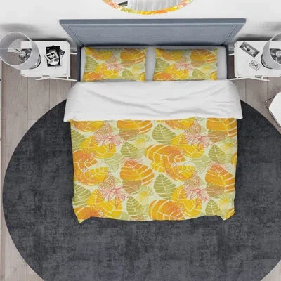 Design Art Designart Summer Butterfly And Colorful Leaves Duvet Cover Set In Blue,orange