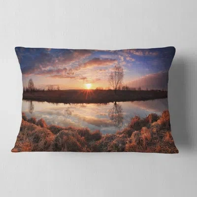 Design Art Designart 'sunrise Above Spring River' Landscape Photo Throw Pillow In Red
