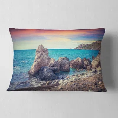 Design Art Designart 'sunrise In Spring Panorama' Seashore Photo Throw Pillow In Blue