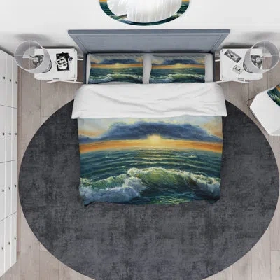 Design Art Designart Sunset Over Cloudy Ocean Duvet Cover Set In Blue
