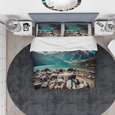 Design Art Designart Tatra Mountains Green Water Mountain Lake Duvet Cover Set In Brown