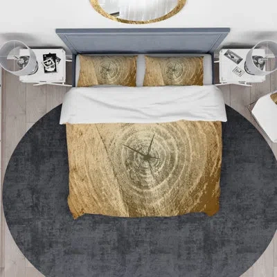 Design Art Designart Tree Grooves Annual Rings On Stump Duvet Cover Set In Brown;yellow;gold