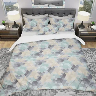 Design Art Designart Triangular Duvet Cover Set In Blue,ivory,cream