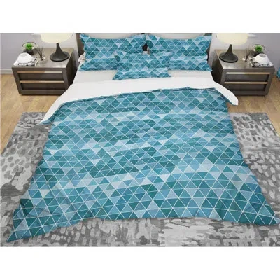 Design Art Designart Triangular Geometry Duvet Cover Set In Blue
