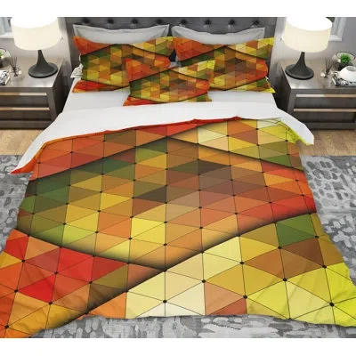 Design Art Designart Triangular Geometry Duvet Cover Set In Red;yellow;gold