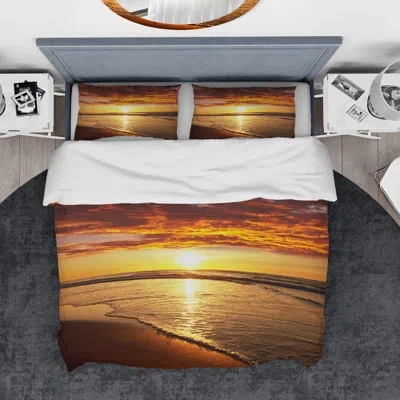 Design Art Designart Vibrant Sun And Calm Waves Duvet Cover Set In Yellow