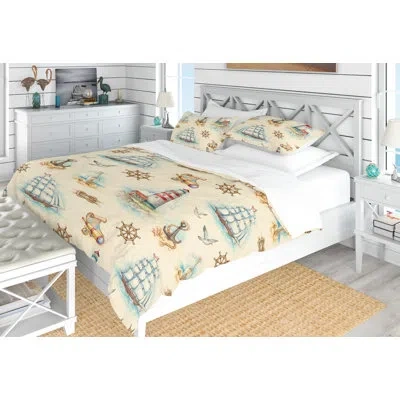 Design Art Designart Watch Tower, Binocular, Sail Boat Duvet Cover Set In Blue,red