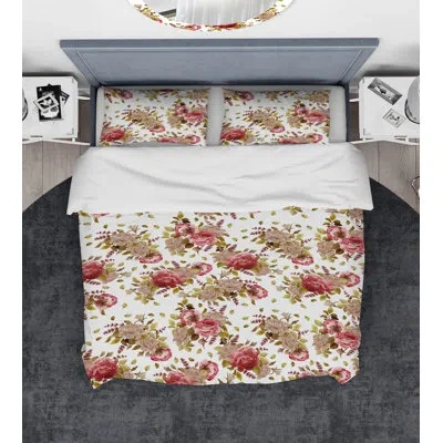 Design Art Designart Watercolor Roses, Peonies And Lavender Duvet Cover Set In Pink,green