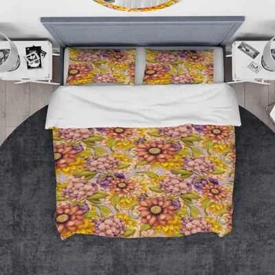 Design Art Designart Wild Flowers Duvet Cover Set In Red,pink