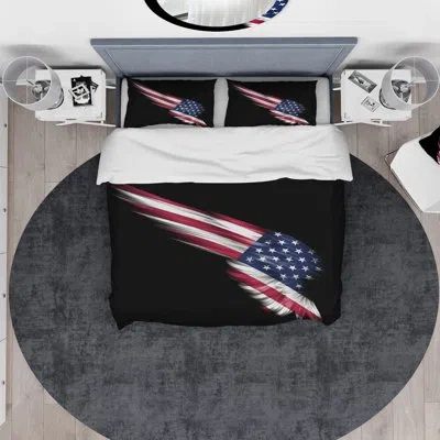 Design Art Designart Wing With American Flag Duvet Cover Set In Red,blue