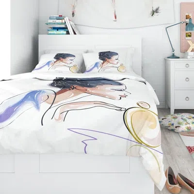 Design Art Designart Woman With Bottle Of Perfume Duvet Cover Set In Black,purple