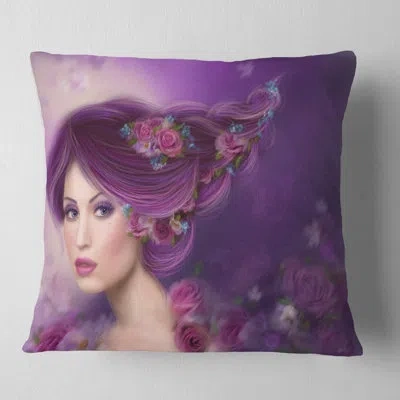 Design Art Designart 'woman With Purple Hair' Abstract Portrait Throw Pillow