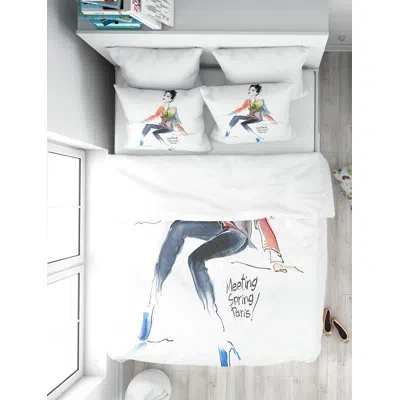 Design Art Designart Young Woman Colorful Duvet Cover Set In White,gray,silver