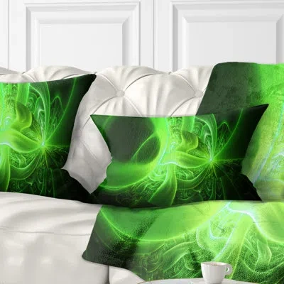 Design Art Designs On Black - Abstract Printed Pillow In Green