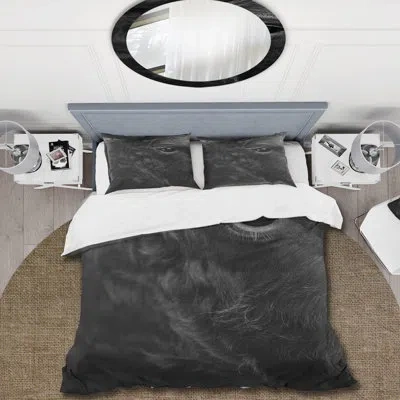 Design Art Detail Of Eye Of A Bull - Farmhouse Duvet Cover Set - Microfiber Polyester In Black