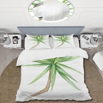 Design Art Detail Of Yucca Tree - Traditional Duvet Cover Set - Microfiber Polyester In White;green