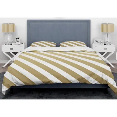 Design Art Diagonal Mid-century Duvet Cover Set In Gold