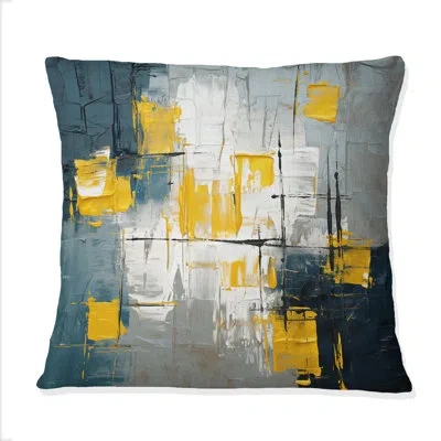 Design Art Dialogue With Hope Abstraction On Retro Blue - Abstract Painting Printed Throw Pillow In Blue;gold