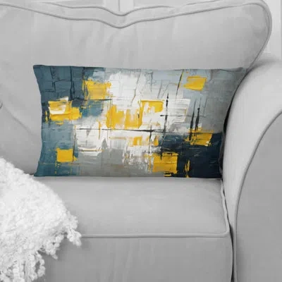 Design Art Dialogue With Hope Abstraction On Retro Blue - Abstract Painting Printed Throw Pillow In Blue;gold