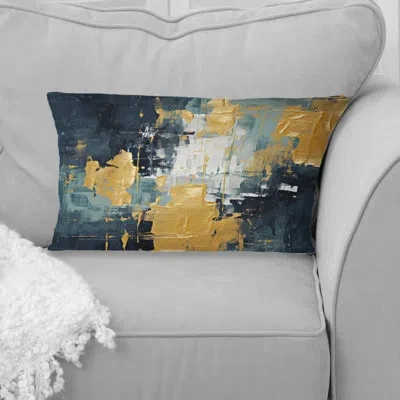 Design Art Dialogue With Hope Abstraction On Retro Blue Ii - Abstract Painting Printed Throw Pillow In Blue;gold