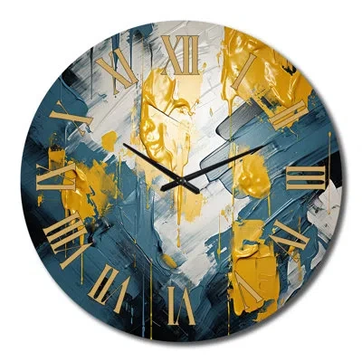 Design Art Dialogue With Hope Abstraction On Retro Blue Iii Metal Wall Clock In Blue;white;gold
