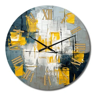 Design Art Dialogue With Hope Abstraction On Retro Blue Metal Wall Clock In Gold