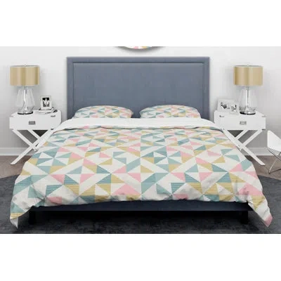 Design Art Diamond Retro Iii Mid-century Duvet Cover Set In Pink