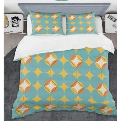 Design Art Diamond Retro Iv - Vintage Abstract Duvet Cover Set - Microfiber Polyester In Blue