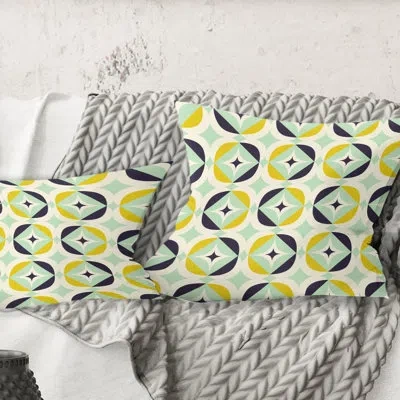 Design Art Diamond Retro V - Mid-century Modernprinted Throw Pillow In Blue;gold