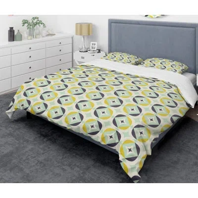Design Art Diamond Retro V - Vintage Abstract Duvet Cover Set - Microfiber Polyester In Gold