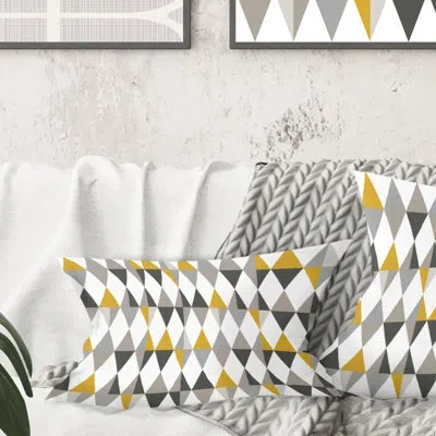 Design Art Diamond Retro Viii - Mid-century Modern Printed Throw Pillow In Gray