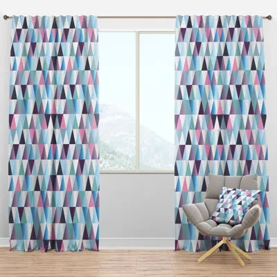 Design Art Diamonds Triangle Abstract Pattern - Modern Velvet Curtain - Room Darkening - 1 Panel In Blue