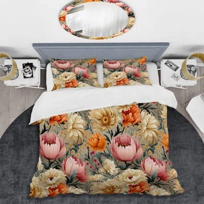 Design Art Digital Gardens Botanical Pattern Bedding In Beige;pink;orange