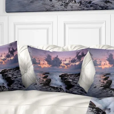 Design Art Dinosaur Footprint Magoito Beach - Sea & Shore Printed Throw Pillow In Blue;black;brown;green;red;yellow