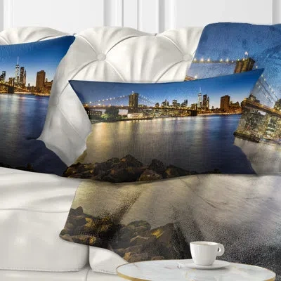 Design Art Distant View Of Brooklyn Bridge Cityscape Lumbar Pillow