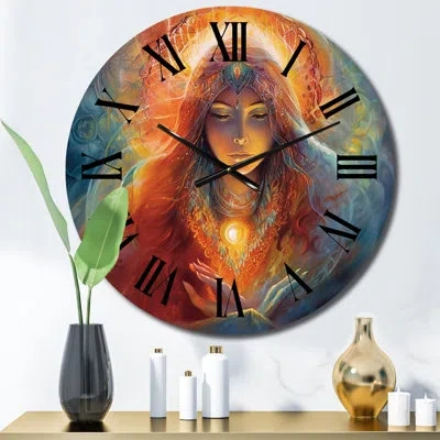 Design Art Divine Goddess Incantations Wall Clock In Gold