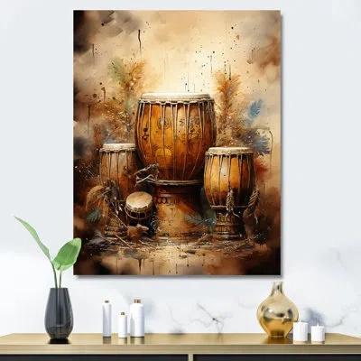 Design Art Djembe Journey Earthy Umber I On Canvas Print In Wrapped Canvas