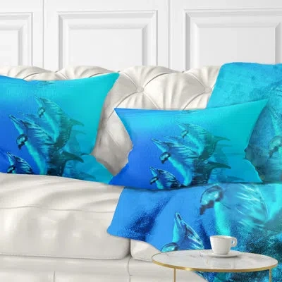 Design Art Dolphin In Blue Sea - Sea & Shore Printed Throw Pillow