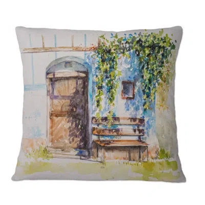 Design Art Door To Wine Cellar In Old Building In Styria - Mid-century Modern Printed Throw Pillow In Brown;green