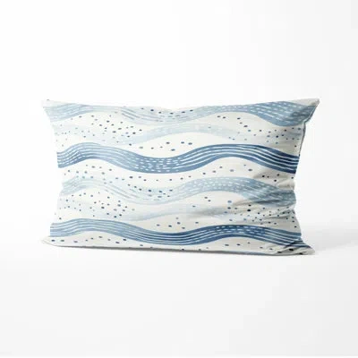 Design Art Dots Decorative Cushion - Beach Dotted Wave Coastal Printed Throw Pillow In Blue;white