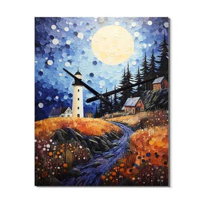 Design Art Dots Lighthouses Guiding I - Nautical & Beach Wall Clocks In Blue;orange
