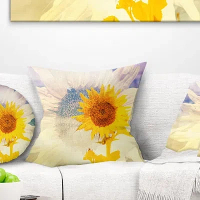 Design Art Double Exposure Yellow Sunflowers - Floral Printed Pillow