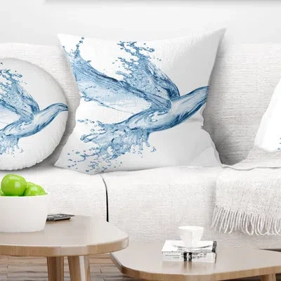 Design Art Dove From Water Splashes - Animal Printed Pillow In Blue